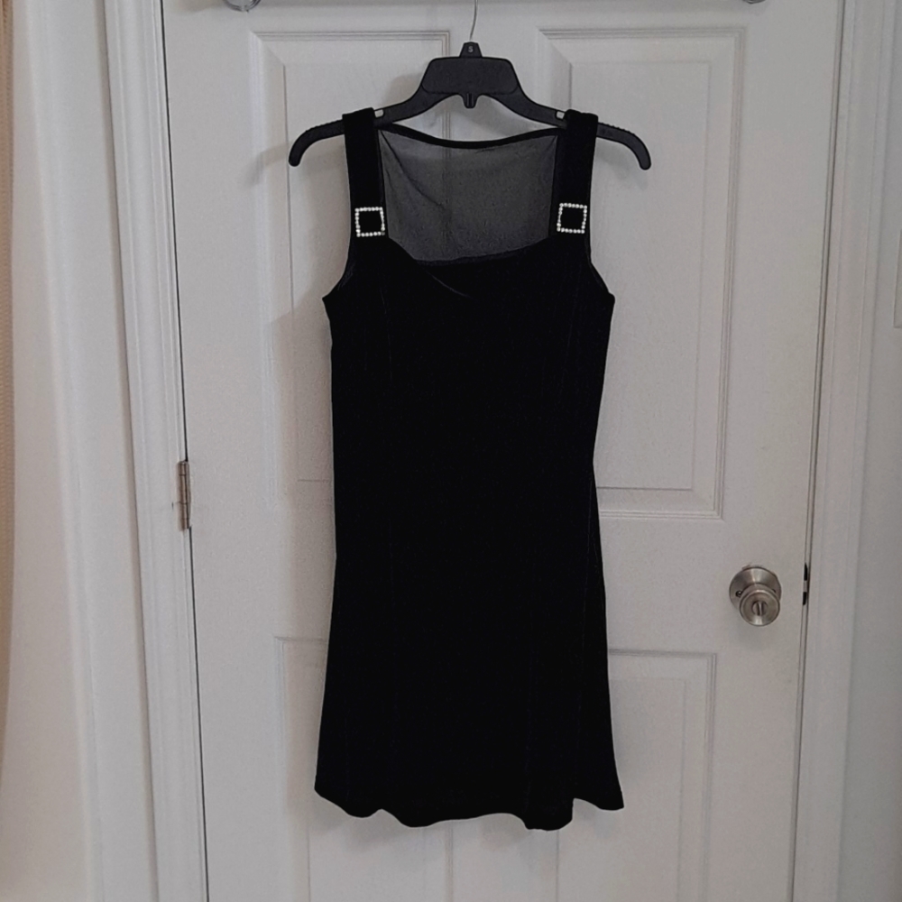 Vintage Y2K Black Velvet Scott McClintock Party Cocktail Mesh Back Holiday Dress